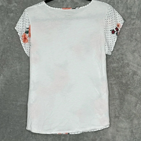 Van Heusen M Medium Shirt‎ Top White Coral Pink Floral Short Sleeve Round Neck - Picture 4 of 7